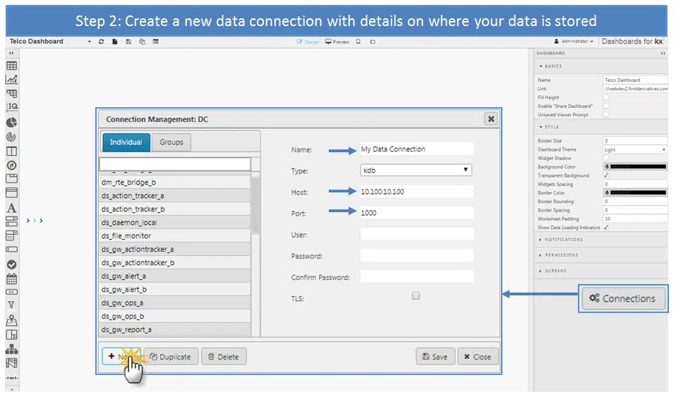 Step 2: Create a New Data Connection With Details on Where Your Data is Stored - KX