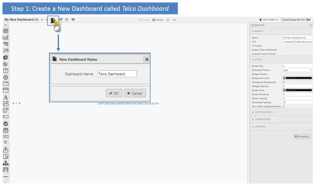 Create a New Dashboard Called Telco Dashboard - KX