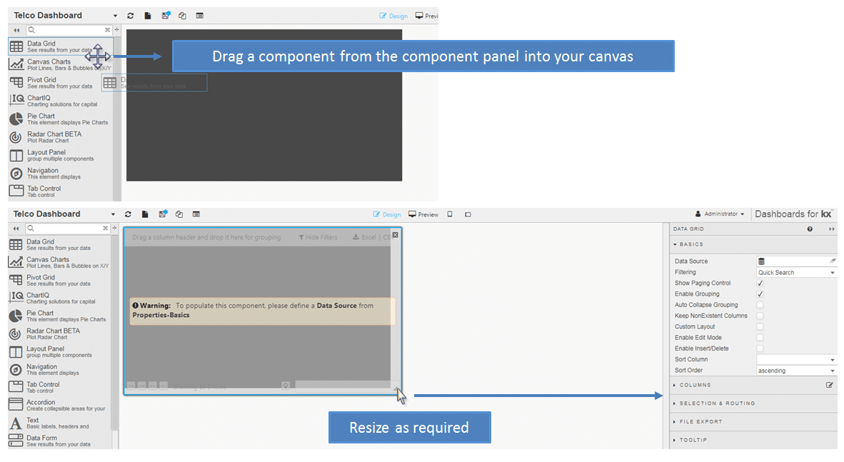 Drag a Component From the Component Panel Into Your Canvas - KX