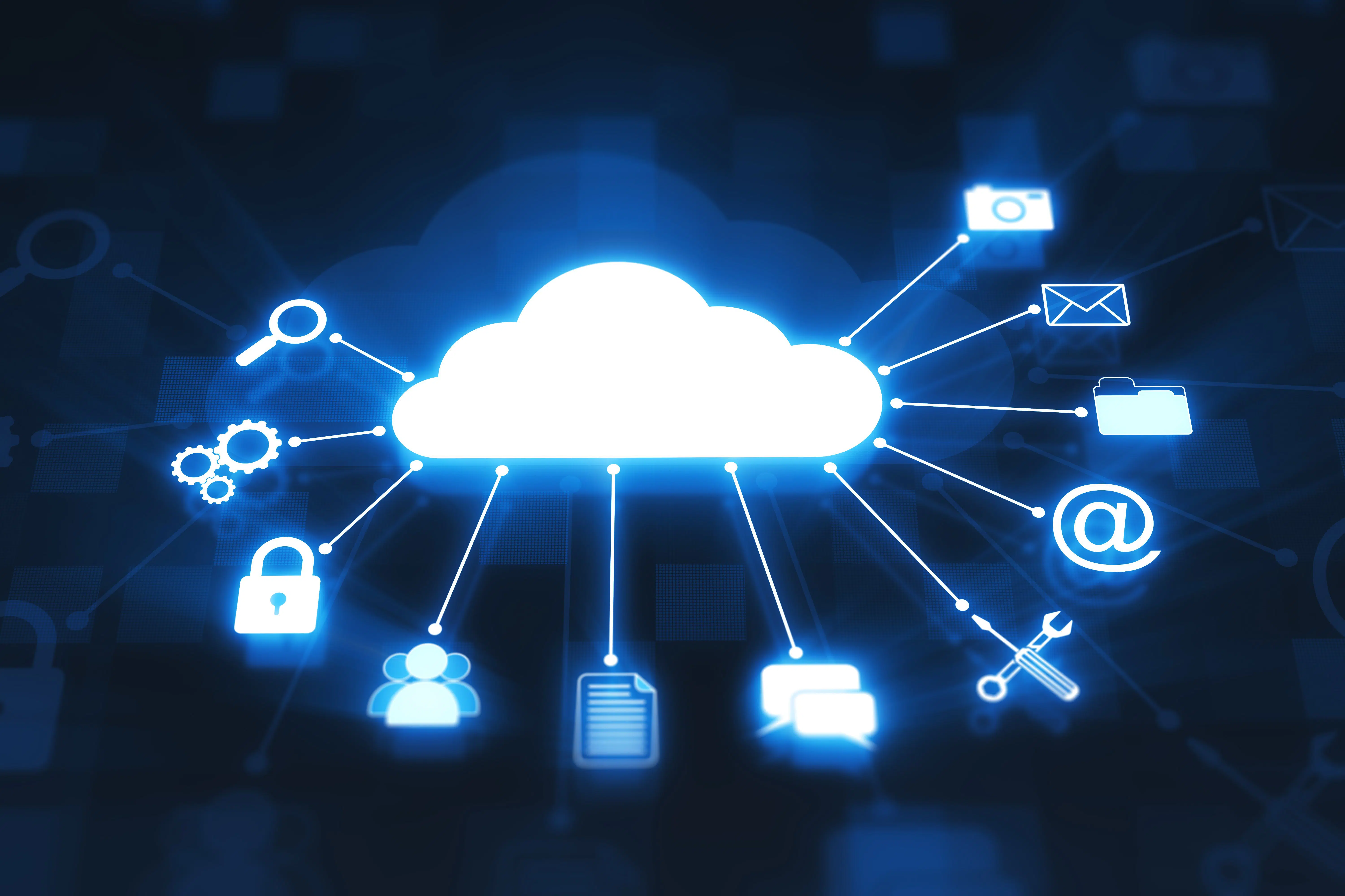 Cloud Computing Concept On Digital Display. Cloud With Computer Icons - KX